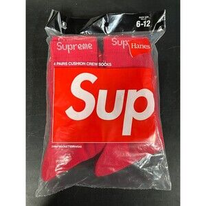 Supreme x Hanes Socks 4 Pack Red Mens Size 6-12 Crew Socks Brand New